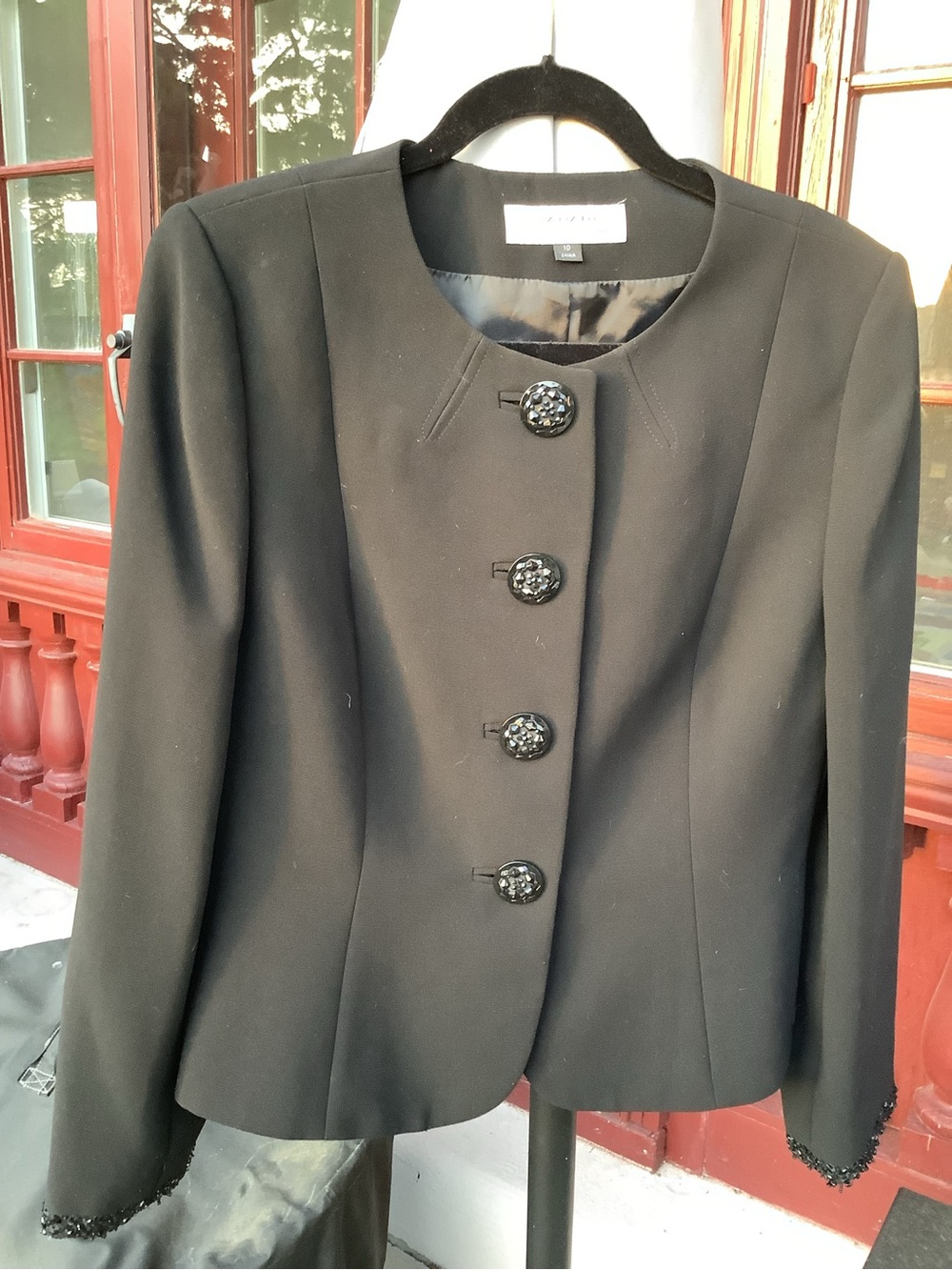 Tahari Black Tailored Button-Front Blazer